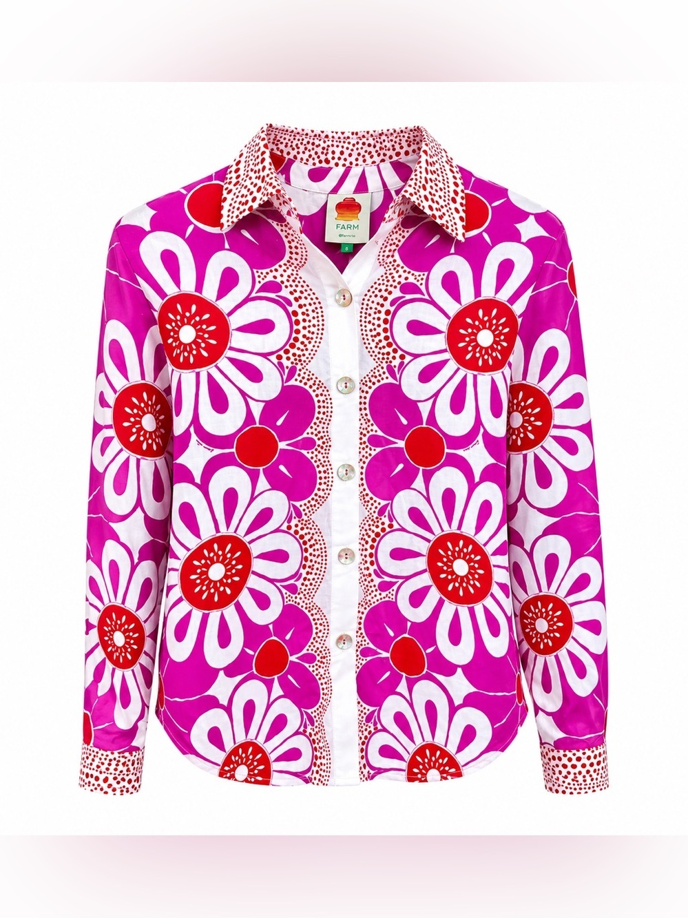 FARM Rio Pink and Red Floral Button-Down Shirt Blouse S